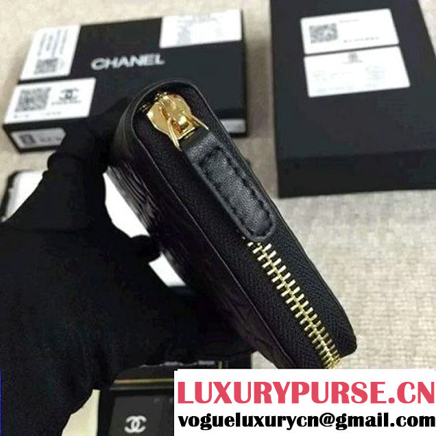 Chanel Lambskin Leather Camellia Zip-Around Long Wallet Black(GHW) (1c061-6051632 )