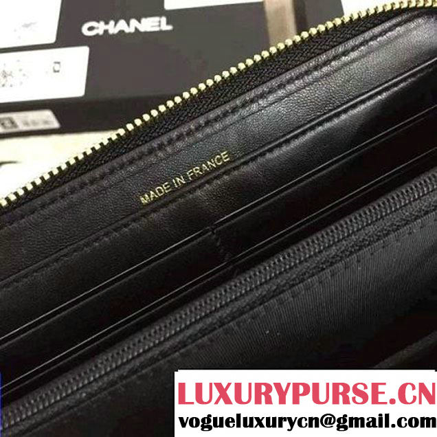 Chanel Lambskin Leather Camellia Zip-Around Long Wallet Black(GHW) (1c061-6051632 )