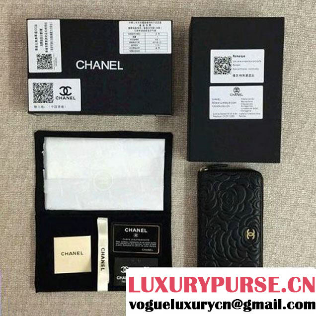 Chanel Lambskin Leather Camellia Zip-Around Long Wallet Black(GHW) (1c061-6051632 )