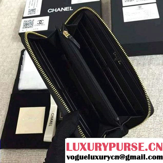 Chanel Lambskin Leather Camellia Zip-Around Long Wallet Black(GHW) (1c061-6051632 )
