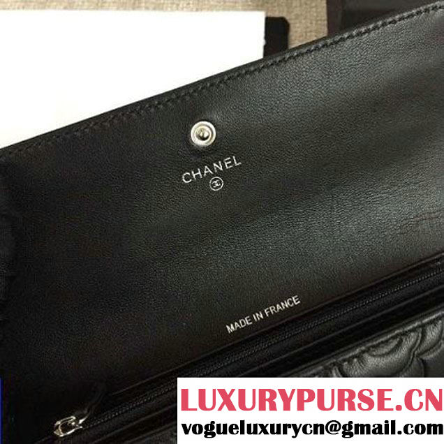 Chanel Lambskin Camellia Embossed Flap Wallet In Black(SHW) (1c061-6051633 )