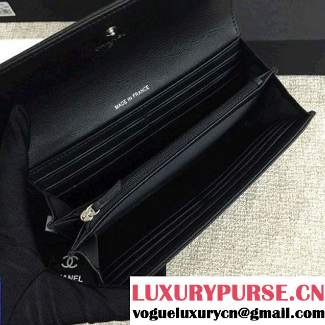 Chanel Lambskin Camellia Embossed Flap Wallet In Black(SHW) (1c061-6051633 )