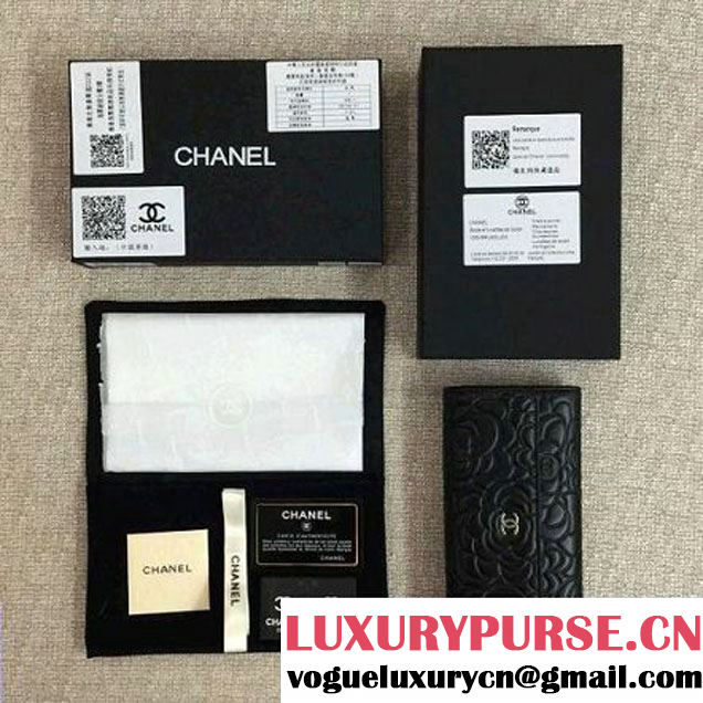Chanel Lambskin Camellia Embossed Flap Wallet In Black(SHW) (1c061-6051633 )