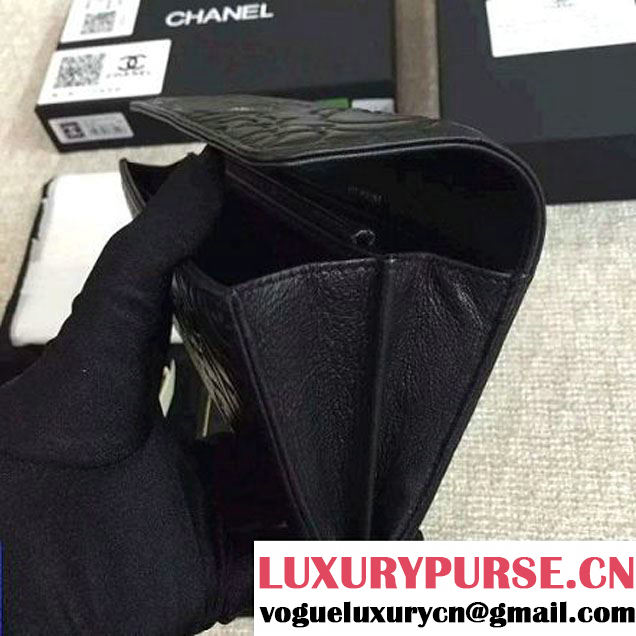 Chanel Lambskin Camellia Embossed Flap Wallet In Black(SHW) (1c061-6051633 )