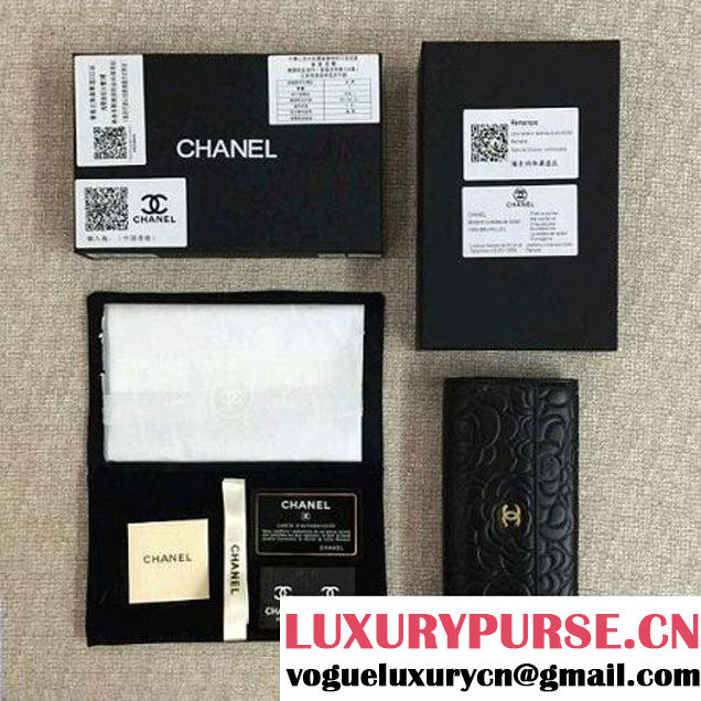 Chanel Lambskin Camellia Embossed Flap Wallet In Black(GHW) (1c061-6051634 )