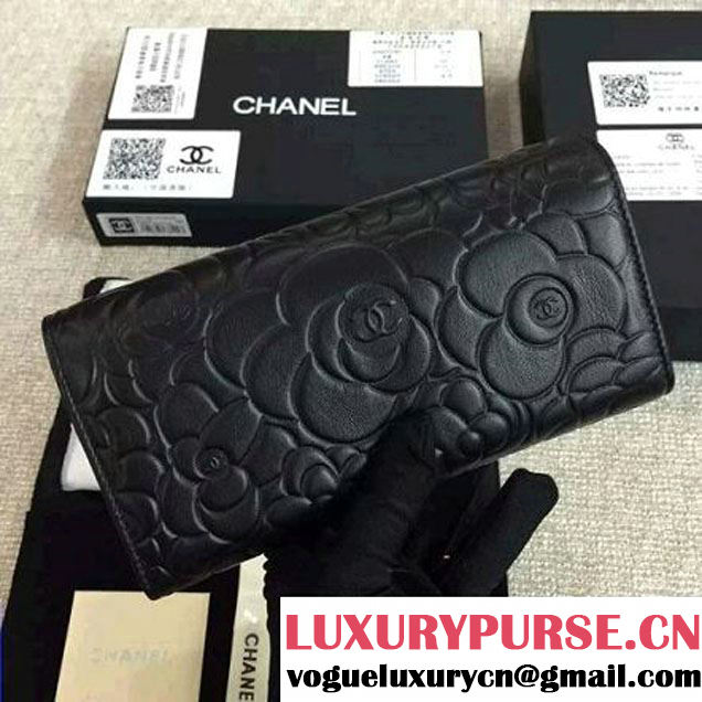 Chanel Lambskin Camellia Embossed Flap Wallet In Black(GHW) (1c061-6051634 )