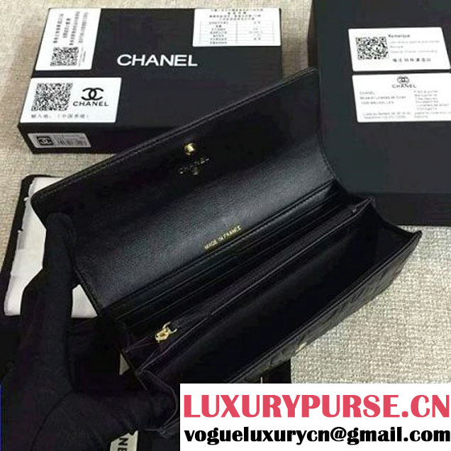 Chanel Lambskin Camellia Embossed Flap Wallet In Black(GHW) (1c061-6051634 )