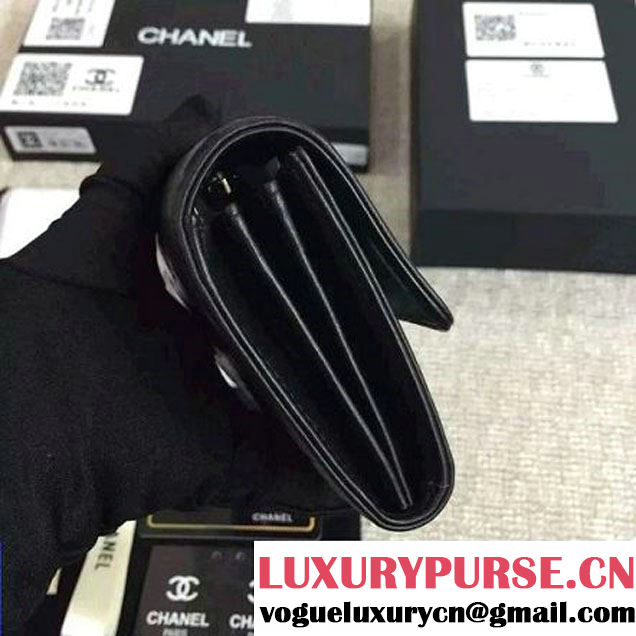 Chanel Lambskin Camellia Embossed Flap Wallet In Black(GHW) (1c061-6051634 )