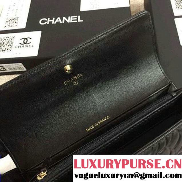 Chanel Lambskin Camellia Embossed Flap Wallet In Black(GHW) (1c061-6051634 )