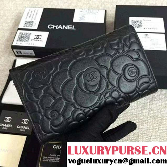 Chanel Black Lambskin Camellia Embossed Flap Wallet(SHW) (1c061-6051636 )