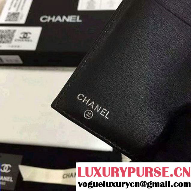 Chanel Black Lambskin Camellia Embossed Flap Wallet(SHW) (1c061-6051636 )