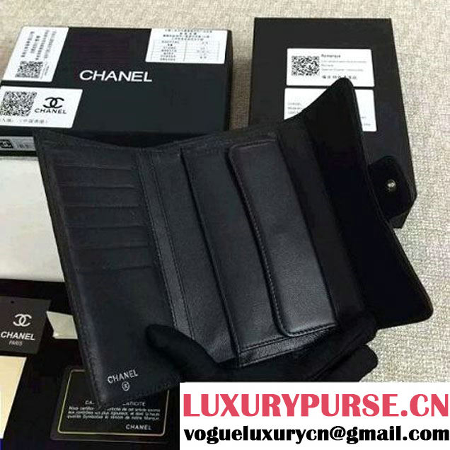 Chanel Black Lambskin Camellia Embossed Flap Wallet(SHW) (1c061-6051636 )
