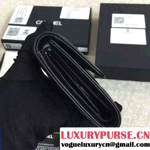 Chanel Black Lambskin Camellia Embossed Flap Wallet(SHW) (1c061-6051636 )