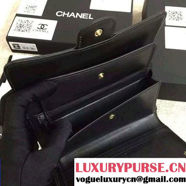 Chanel Black Lambskin Camellia Embossed Flap Wallet (GHW) (1c061-6051638 )