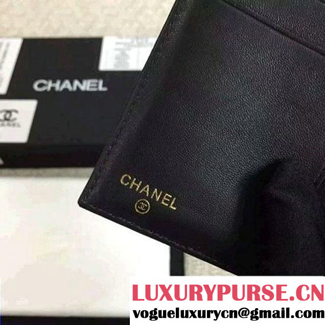 Chanel Black Lambskin Camellia Embossed Flap Wallet (GHW) (1c061-6051638 )