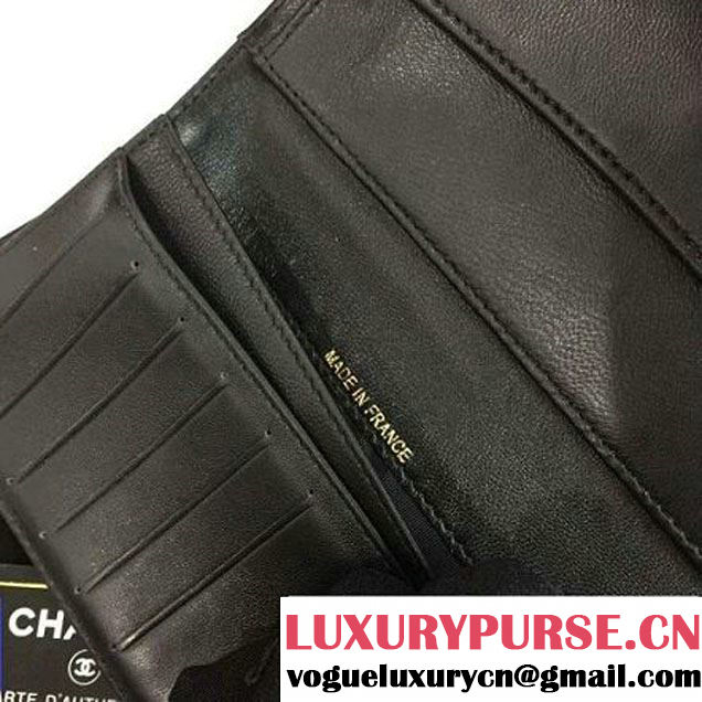 Chanel Black Lambskin Camellia Embossed Flap Wallet (GHW) (1c061-6051638 )