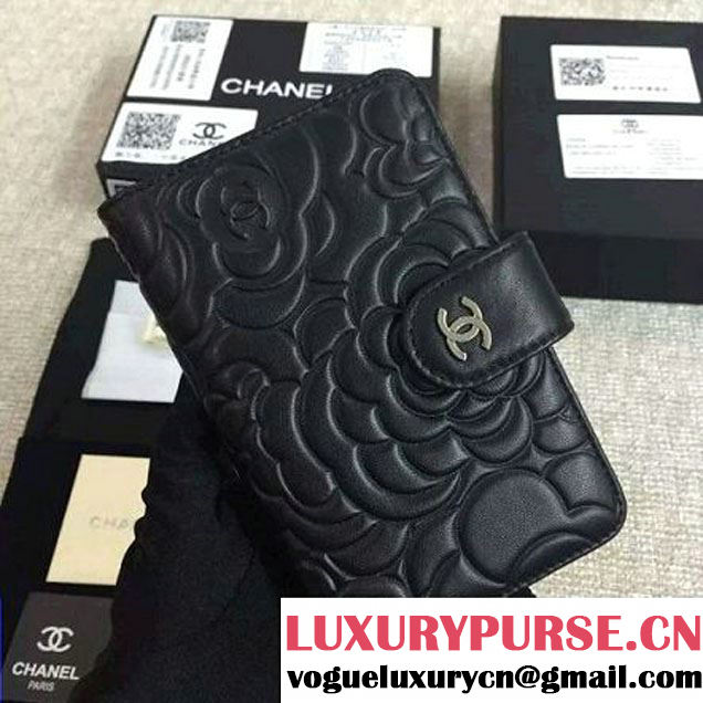 Chanel Black Lambskin Camellia Zipped Pocket Wallet(SHW) (1c061-051637 )