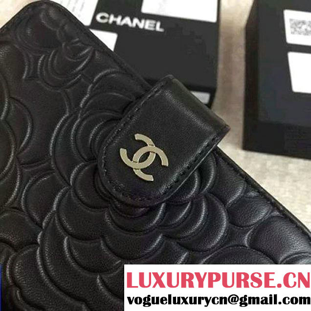 Chanel Black Lambskin Camellia Zipped Pocket Wallet(SHW) (1c061-051637 )