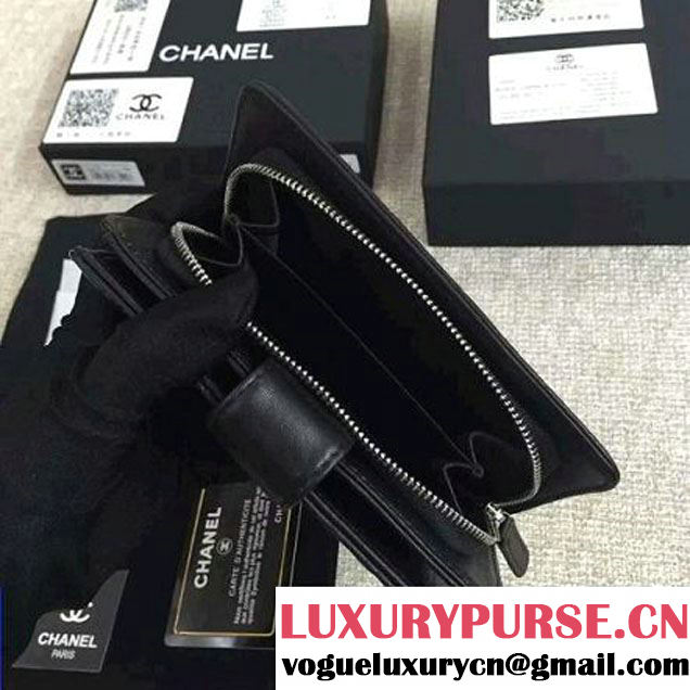 Chanel Black Lambskin Camellia Zipped Pocket Wallet(SHW) (1c061-051637 )