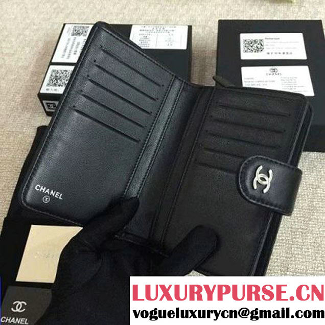 Chanel Black Lambskin Camellia Zipped Pocket Wallet(SHW) (1c061-051637 )