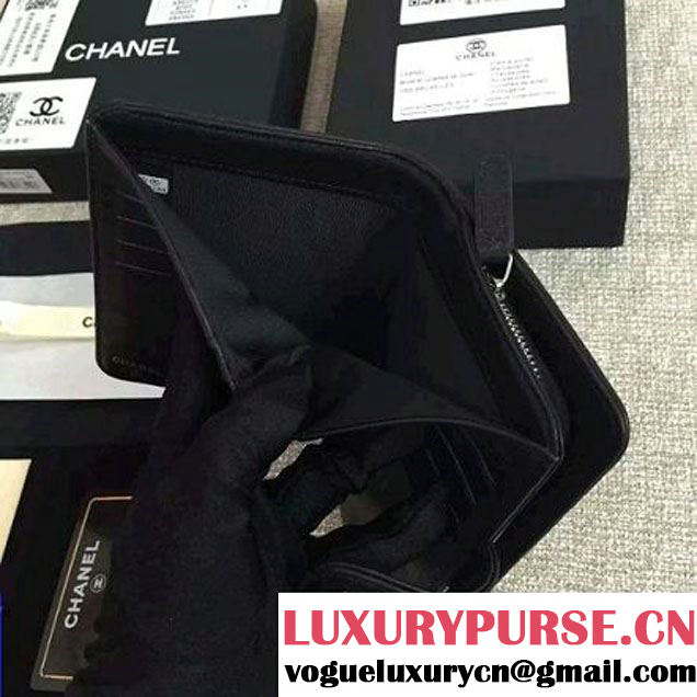 Chanel Black Lambskin Camellia Zipped Pocket Wallet(SHW) (1c061-051637 )