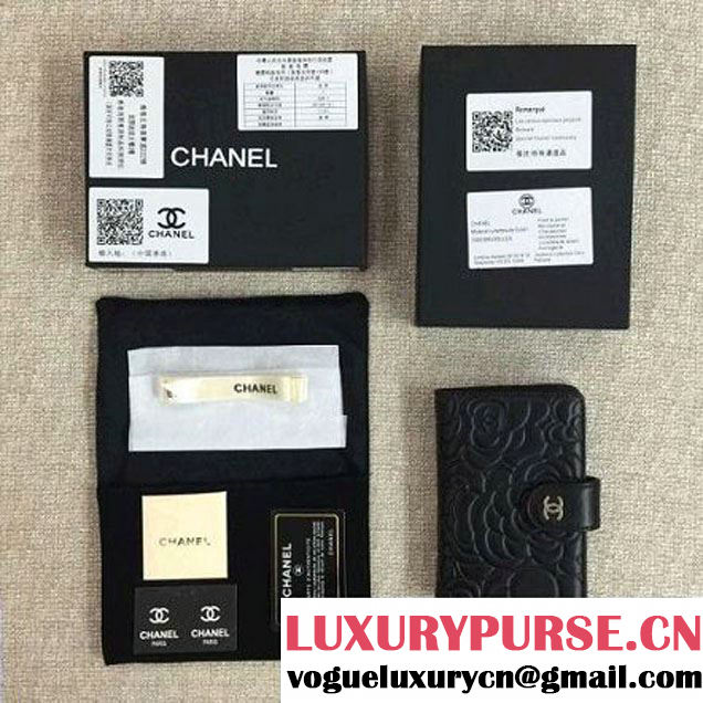 Chanel Black Lambskin Camellia Zipped Pocket Wallet(SHW) (1c061-051637 )