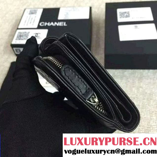 Chanel Black Lambskin Camellia Zipped Pocket Wallet(SHW) (1c061-051637 )