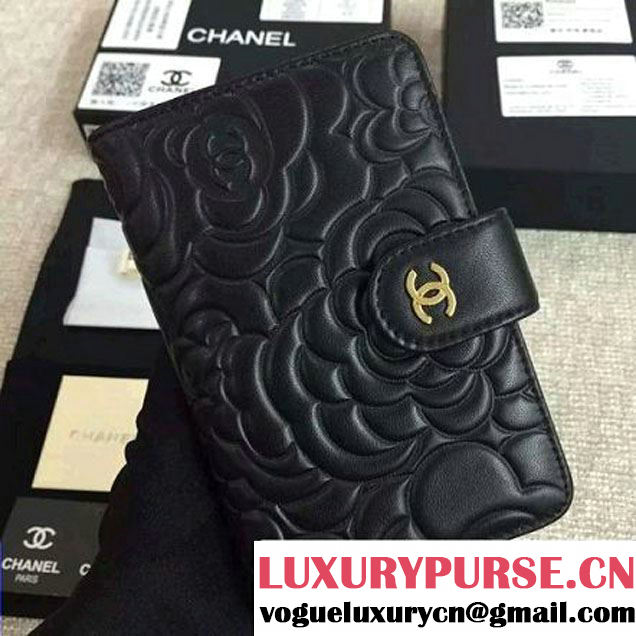 Chanel Black Lambskin Camellia Zipped Pocket Wallet锛圙HW锛?(1c061-6051639 )