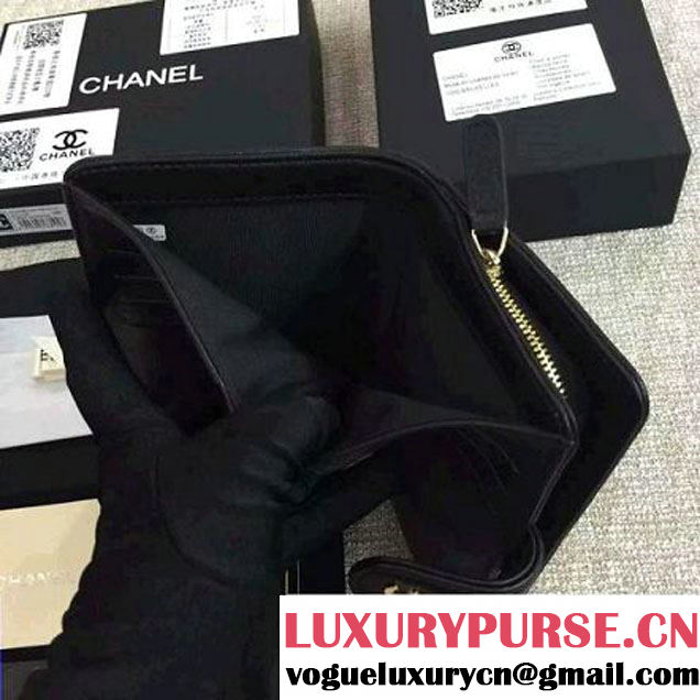 Chanel Black Lambskin  Camellia Zipped Pocket Wallet锛圙HW锛?(1c061-6051639 )