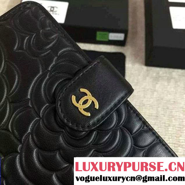 Chanel Black Lambskin  Camellia Zipped Pocket Wallet锛圙HW锛?(1c061-6051639 )