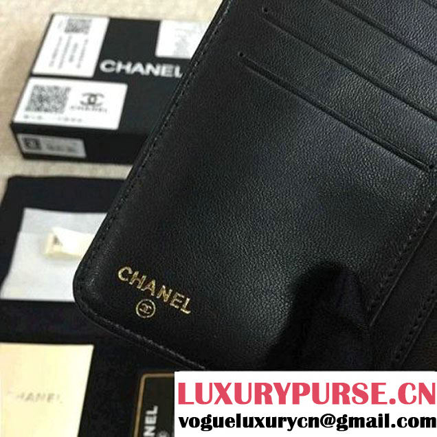 Chanel Black Lambskin  Camellia Zipped Pocket Wallet锛圙HW锛?(1c061-6051639 )