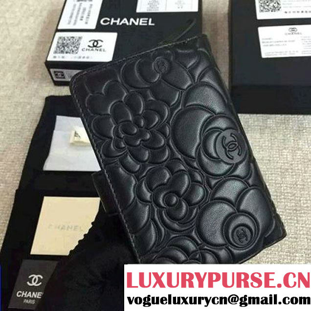 Chanel Black Lambskin  Camellia Zipped Pocket Wallet锛圙HW锛?(1c061-6051639 )