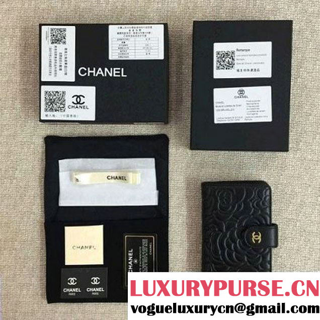 Chanel Black Lambskin  Camellia Zipped Pocket Wallet锛圙HW锛?(1c061-6051639 )