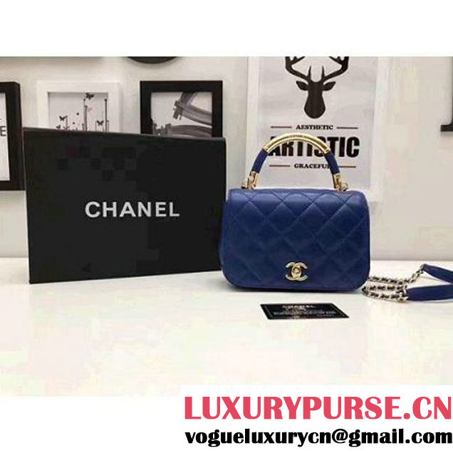 Chanel Carry Chic Small Top Handle Flap Bag A93751 Royal Blue 2017 (1A145-7032123 )