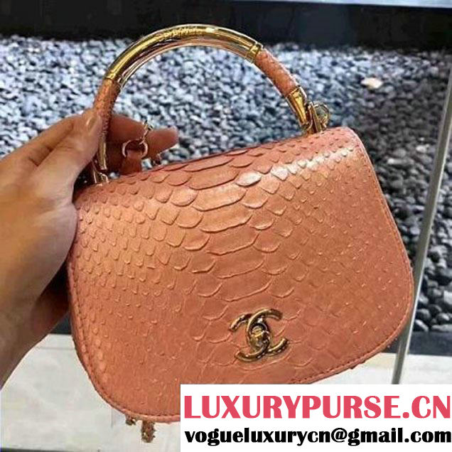 Chanel Python Leather Carry Chic Small Top Handle Flap Bag A93751 Shrimp 2017 (1B14-7032901 )