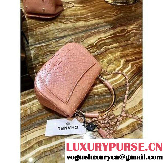 Chanel Python Leather Carry Chic Small Top Handle Flap Bag A93751 Shrimp 2017 (1B14-7032901 )