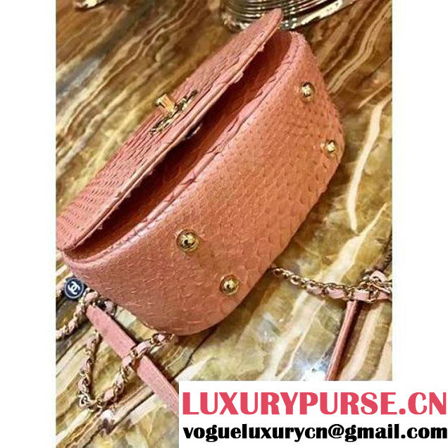 Chanel Python Leather Carry Chic Small Top Handle Flap Bag A93751 Shrimp 2017 (1B14-7032901 )