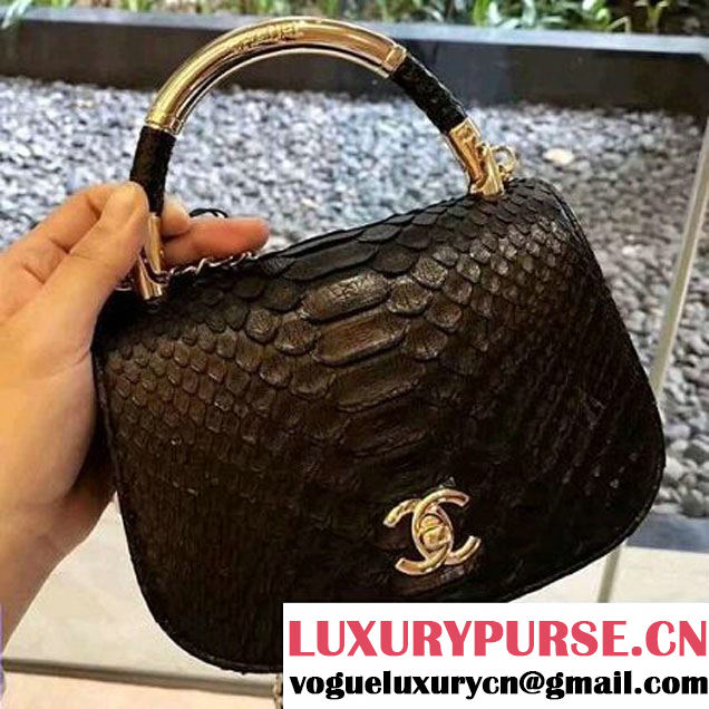 Chanel Python Leather Carry Chic Small Top Handle Flap Bag A93751 Black 2017 (1B14-7032903 )