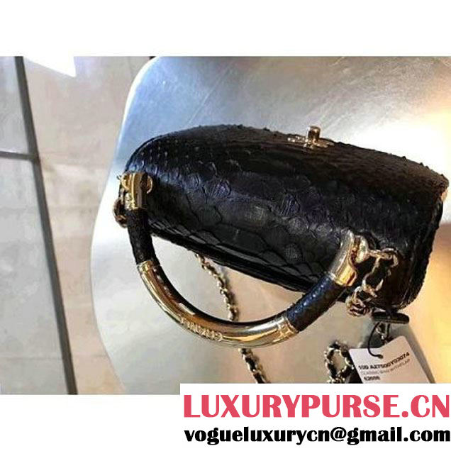 Chanel Python Leather Carry Chic Small Top Handle Flap Bag A93751 Black 2017 (1B14-7032903 )