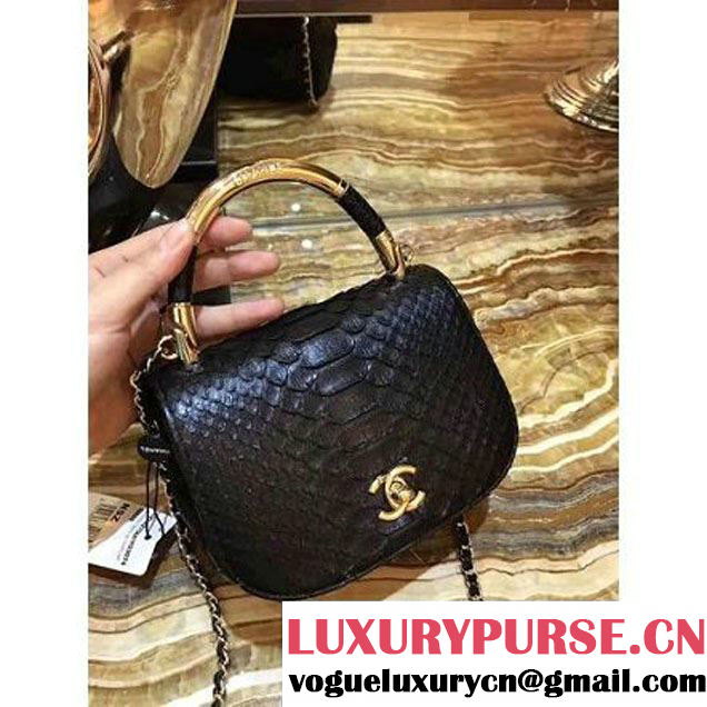 Chanel Python Leather Carry Chic Small Top Handle Flap Bag A93751 Black 2017 (1B14-7032903 )