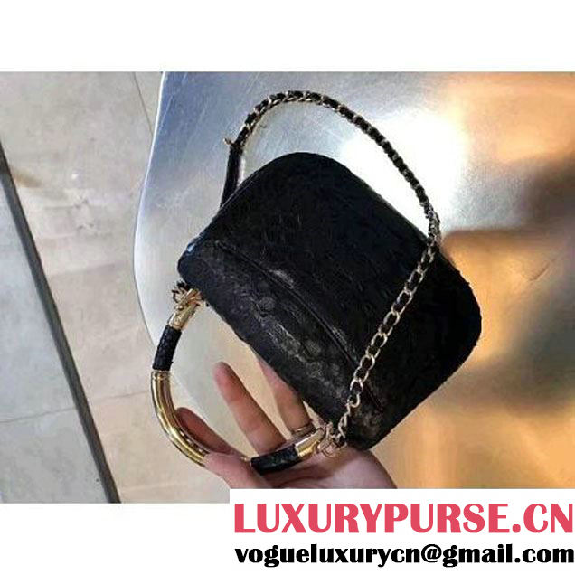 Chanel Python Leather Carry Chic Small Top Handle Flap Bag A93751 Black 2017 (1B14-7032903 )