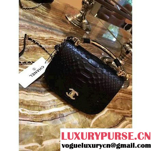 Chanel Python Leather Carry Chic Small Top Handle Flap Bag A93751 Black 2017 (1B14-7032903 )