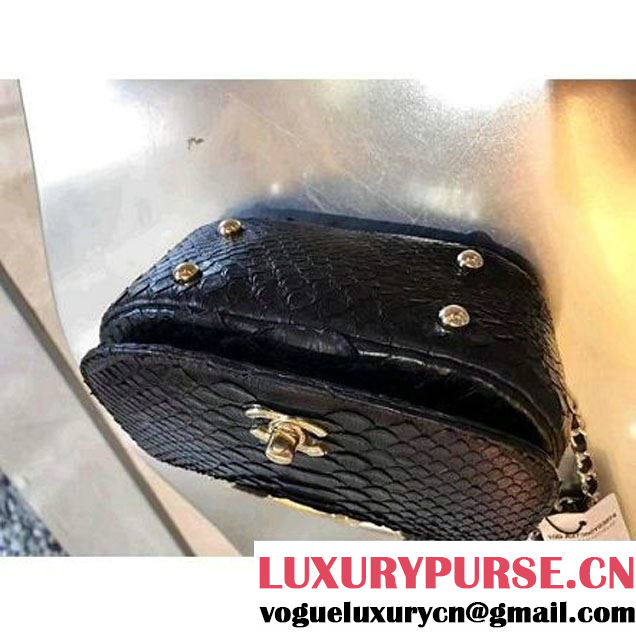 Chanel Python Leather Carry Chic Small Top Handle Flap Bag A93751 Black 2017 (1B14-7032903 )