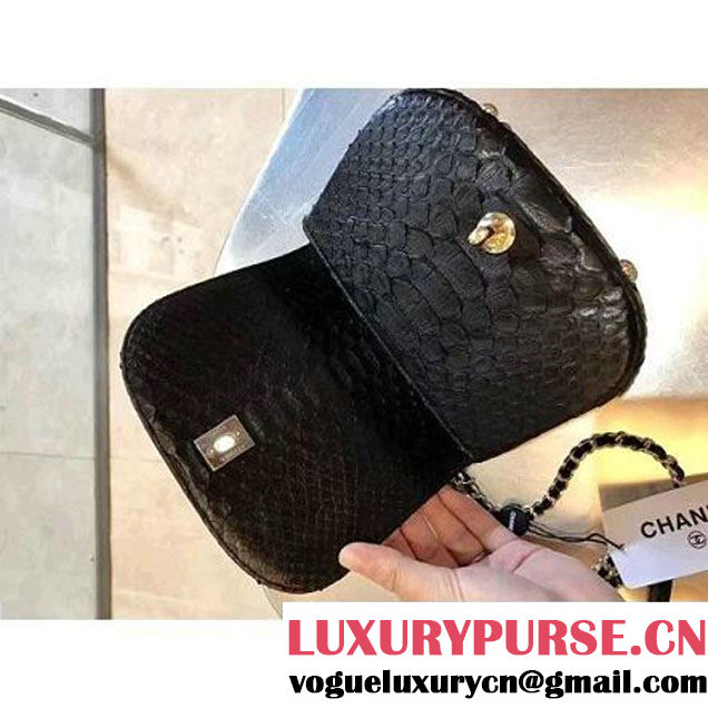 Chanel Python Leather Carry Chic Small Top Handle Flap Bag A93751 Black 2017 (1B14-7032903 )