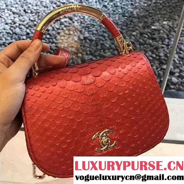 Chanel Python Leather Carry Chic Small Top Handle Flap Bag A93751 Red 2017 (1B14-7032904 )