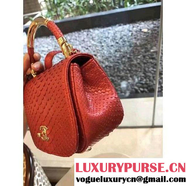 Chanel Python Leather Carry Chic Small Top Handle Flap Bag A93751 Red 2017 (1B14-7032904 )