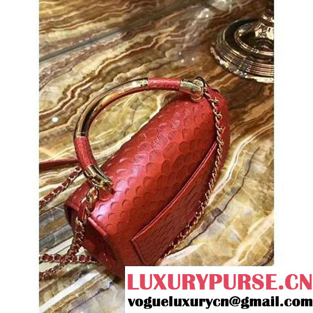 Chanel Python Leather Carry Chic Small Top Handle Flap Bag A93751 Red 2017 (1B14-7032904 )
