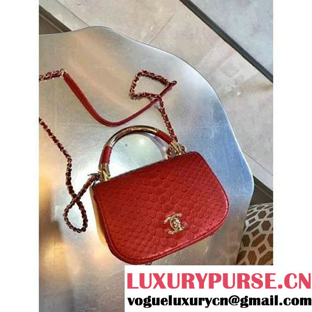 Chanel Python Leather Carry Chic Small Top Handle Flap Bag A93751 Red 2017 (1B14-7032904 )