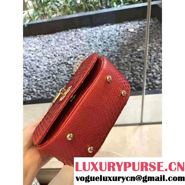 Chanel Python Leather Carry Chic Small Top Handle Flap Bag A93751 Red 2017 (1B14-7032904 )