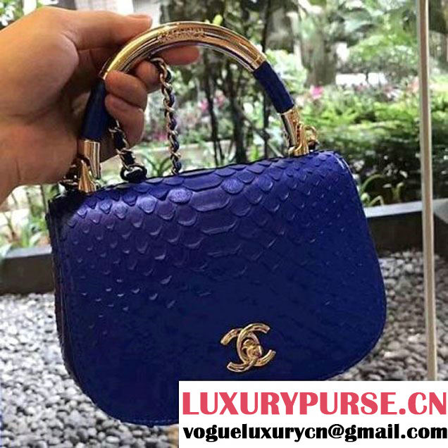 Chanel Python Leather Carry Chic Small Top Handle Flap Bag A93751 Royal Blue 2017 (1B14-7032905 )